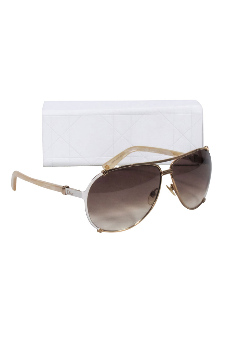 Christian Top quality Dior - Gold Aviator Sunglasses w/ Brown Lenses
