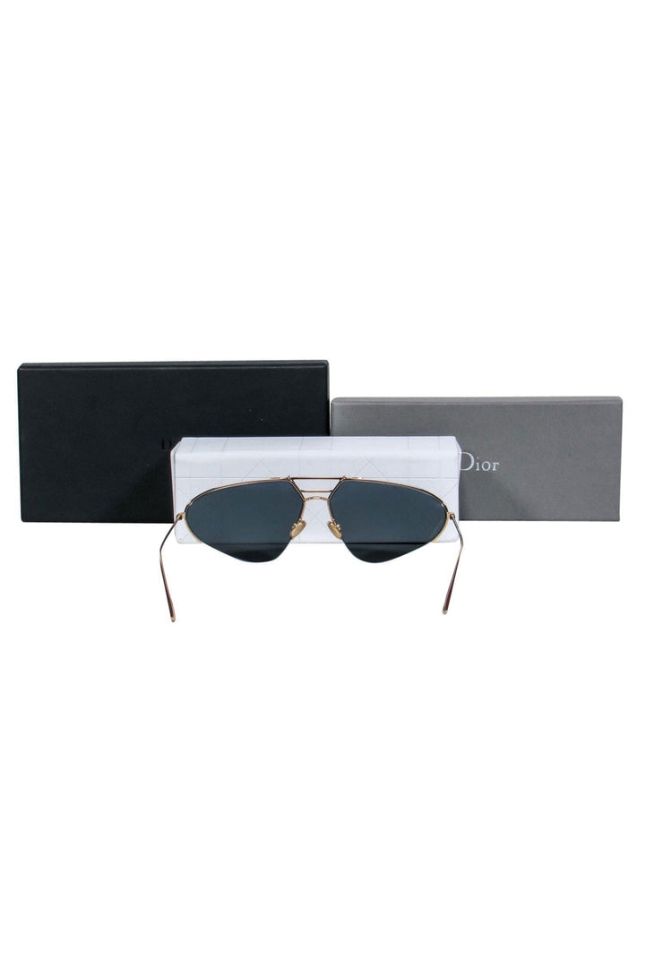 Christian Top quality Dior - Gold Thin Teardrop-Style Sunglasses w/ Cutouts