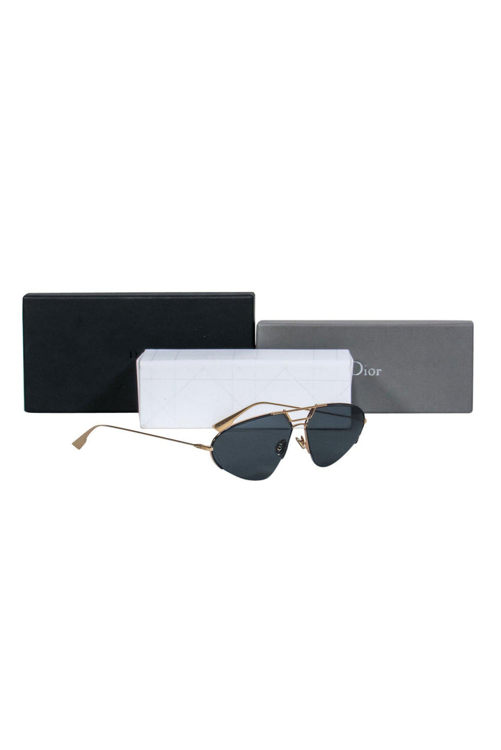 Christian Top quality Dior - Gold Thin Teardrop-Style Sunglasses w/ Cutouts