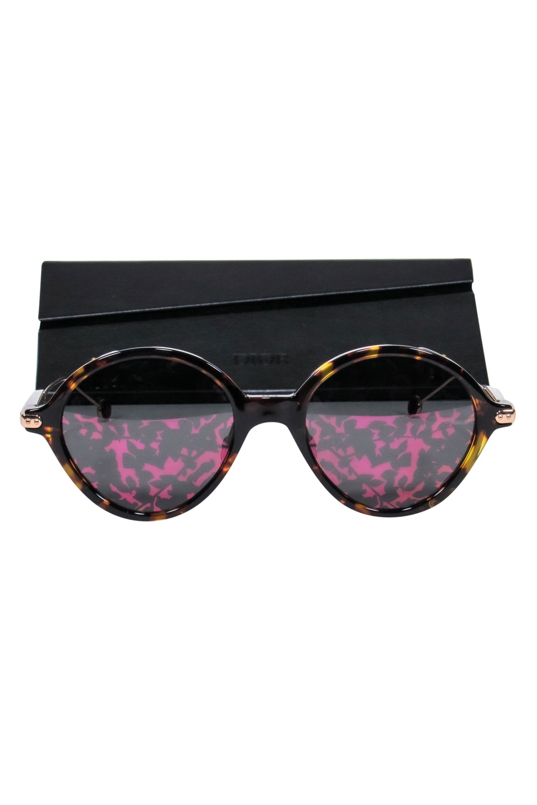 Christian Top quality Dior - Gold & Two-Tone Tortoiseshell Sunglasses w/ Pink Mirrored Lenses
