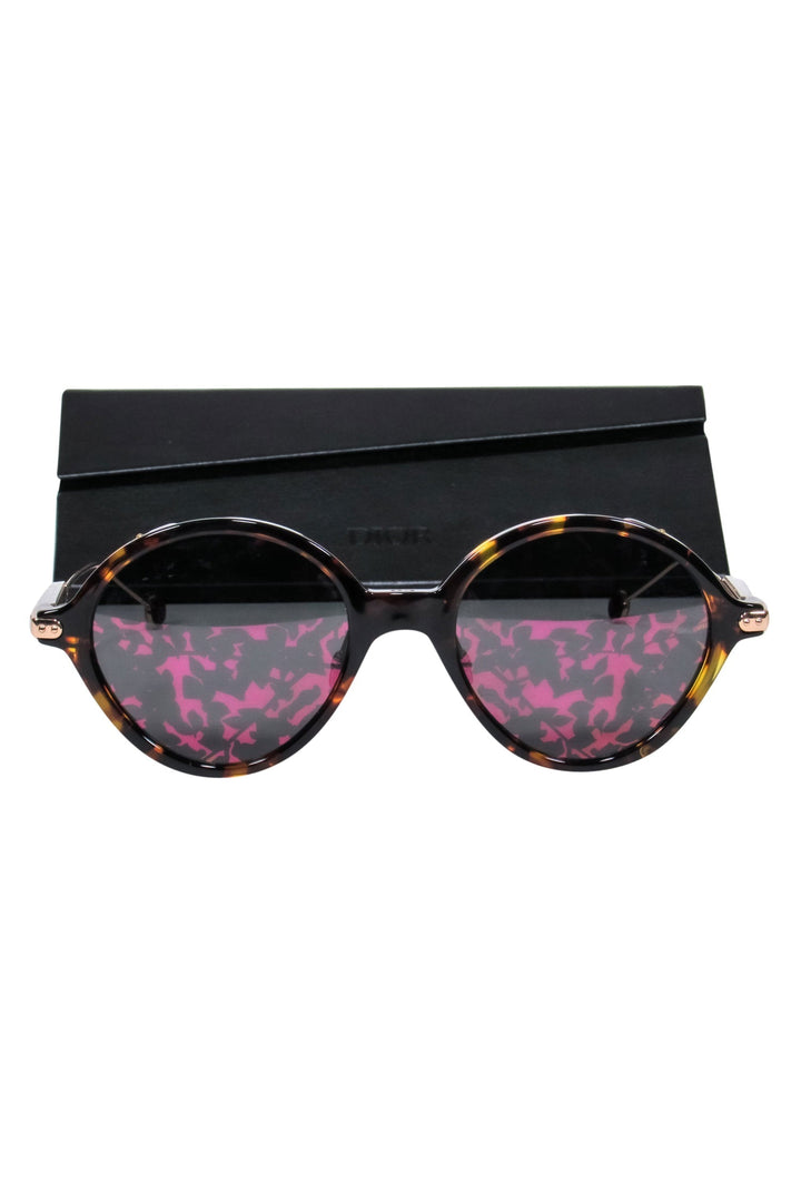 Christian Top quality Dior - Gold & Two-Tone Tortoiseshell Sunglasses w/ Pink Mirrored Lenses