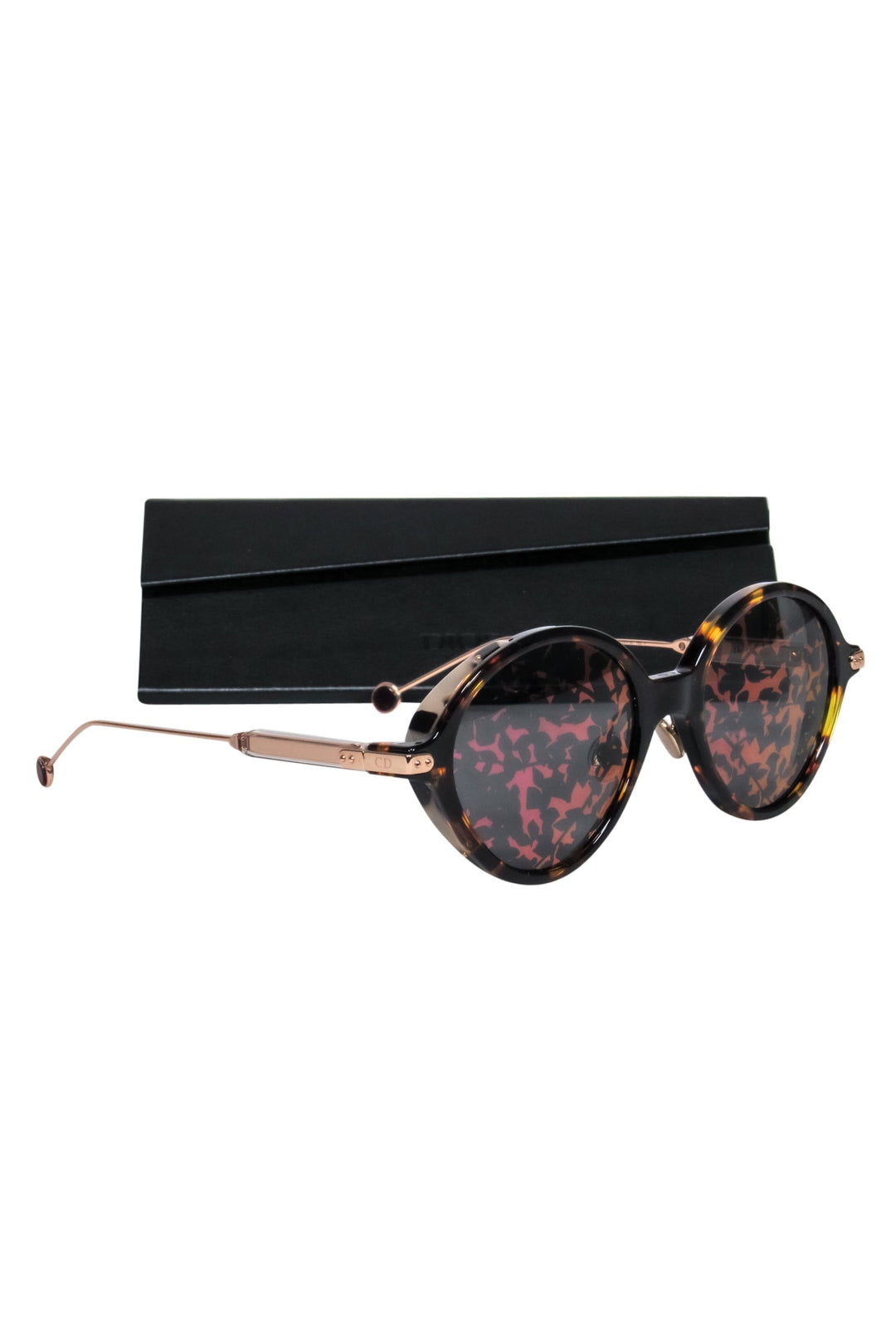 Christian Top quality Dior - Gold & Two-Tone Tortoiseshell Sunglasses w/ Pink Mirrored Lenses