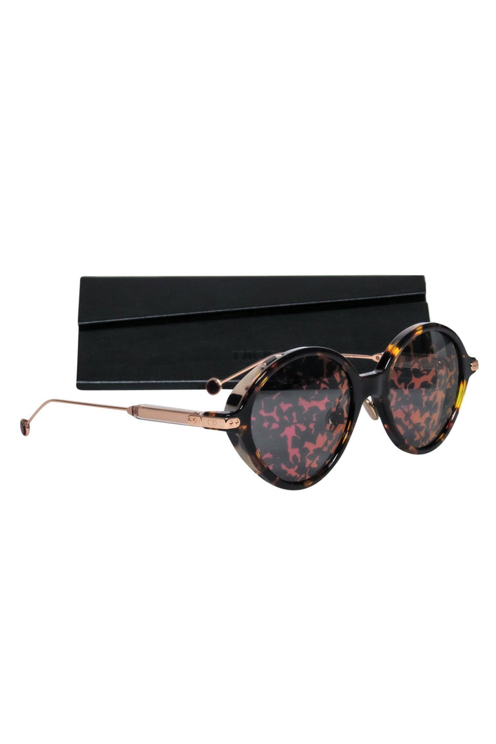 Christian Top quality Dior - Gold & Two-Tone Tortoiseshell Sunglasses w/ Pink Mirrored Lenses