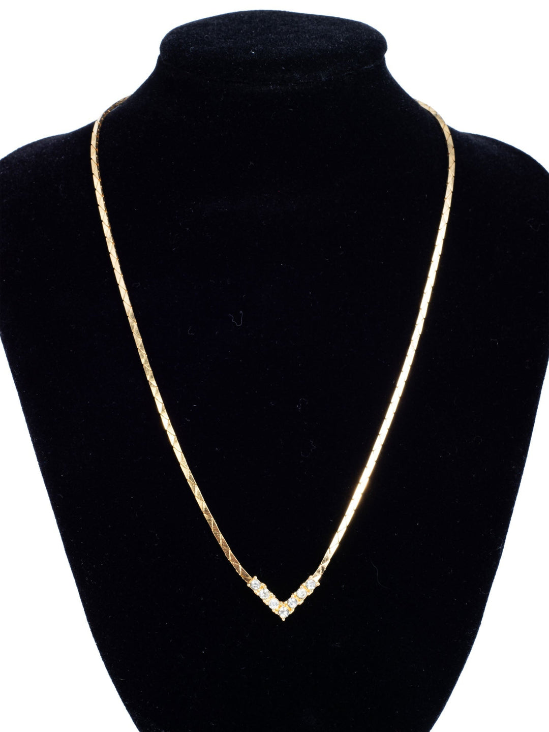 Christian Top quality Dior Logo Crystal Small Chevron Pendant Necklace Gold