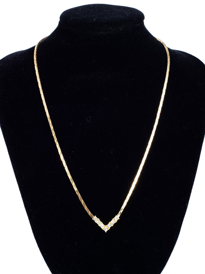 Christian Top quality Dior Logo Crystal Small Chevron Pendant Necklace Gold