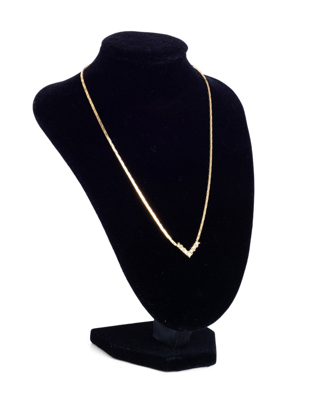 Christian Top quality Dior Logo Crystal Small Chevron Pendant Necklace Gold