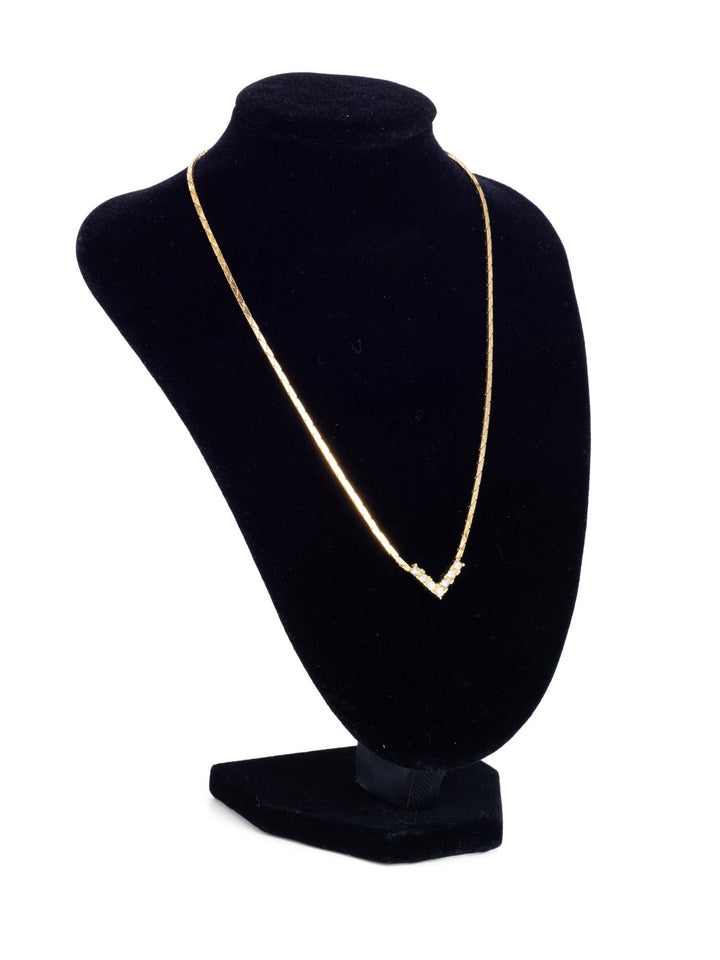 Christian Top quality Dior Logo Crystal Small Chevron Pendant Necklace Gold
