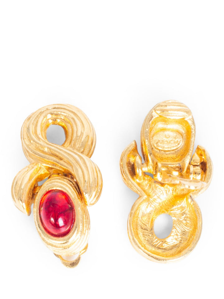Christian Top quality Dior Logo Gripoix Clip On Earrings Gold Red