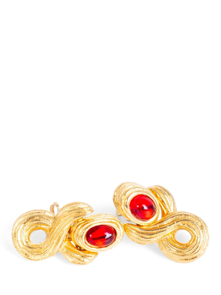 Christian Top quality Dior Logo Gripoix Clip On Earrings Gold Red