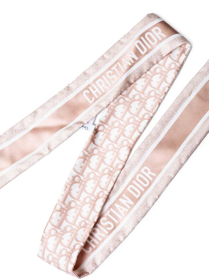 Christian Top quality Dior Oblique Print Silk Twilly Scarf Taupe White