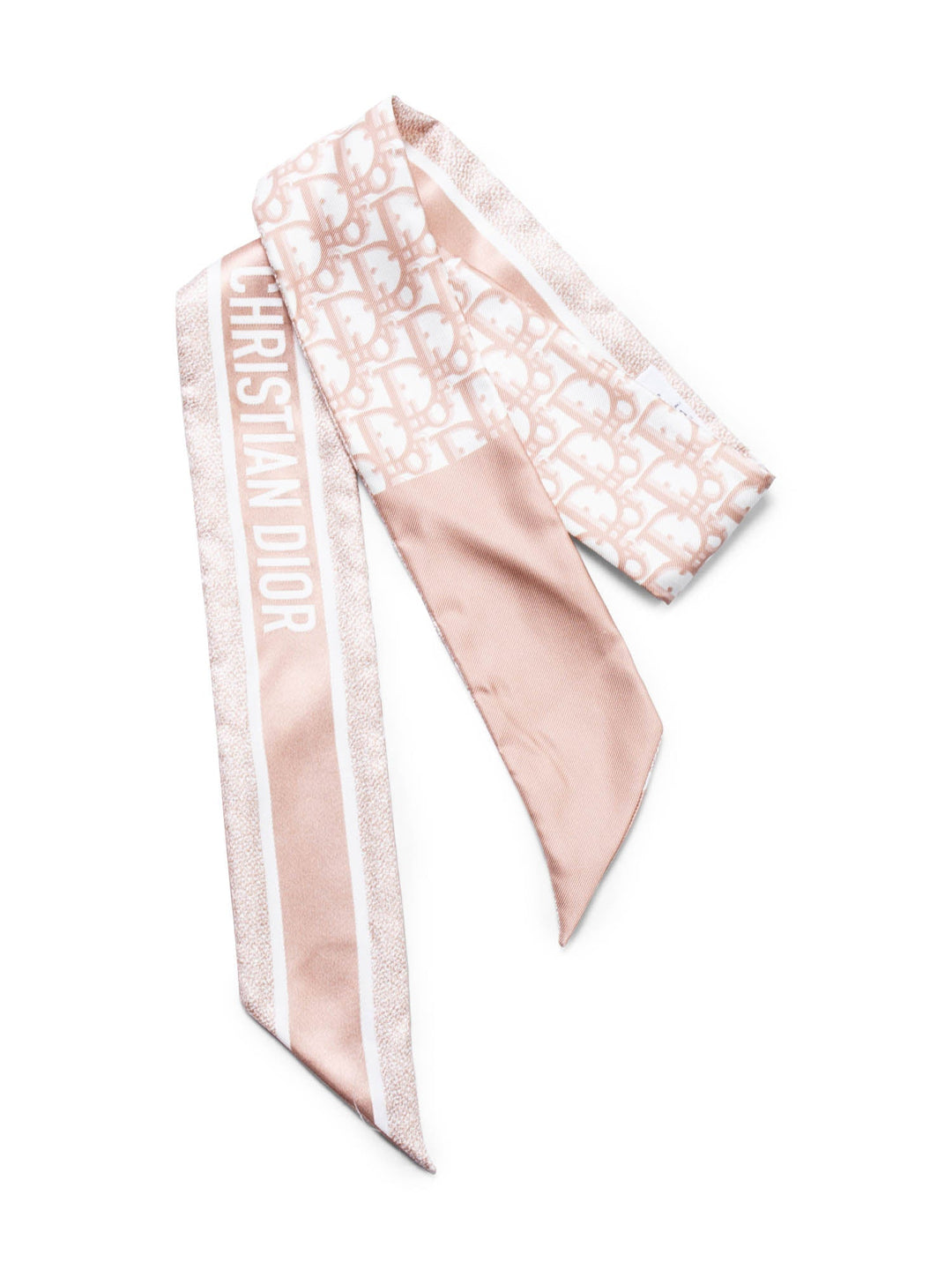 Christian Top quality Dior Oblique Print Silk Twilly Scarf Taupe White
