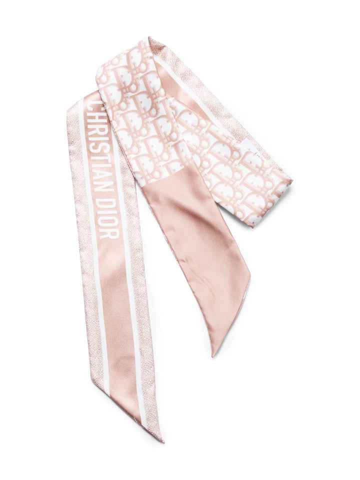 Christian Top quality Dior Oblique Print Silk Twilly Scarf Taupe White