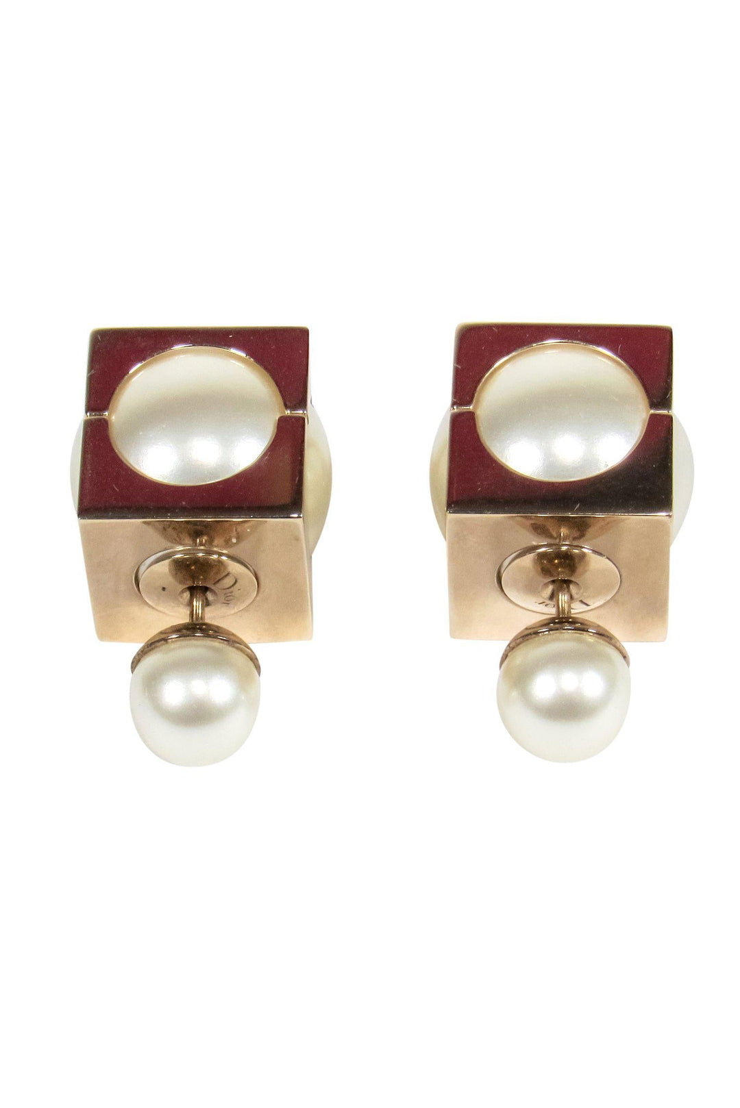 Christian Top quality Dior - Pearl Resin & Gold Square "Tribales" Earrings