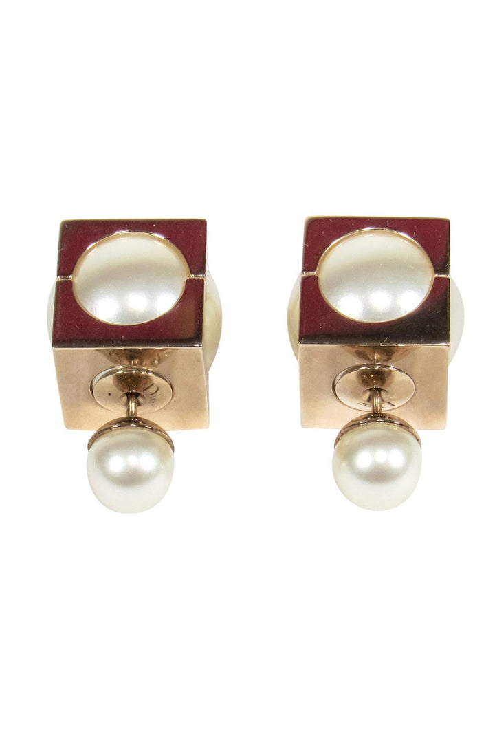 Christian Top quality Dior - Pearl Resin & Gold Square "Tribales" Earrings