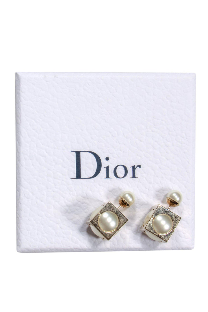 Christian Top quality Dior - Pearl Resin & Gold Square "Tribales" Earrings