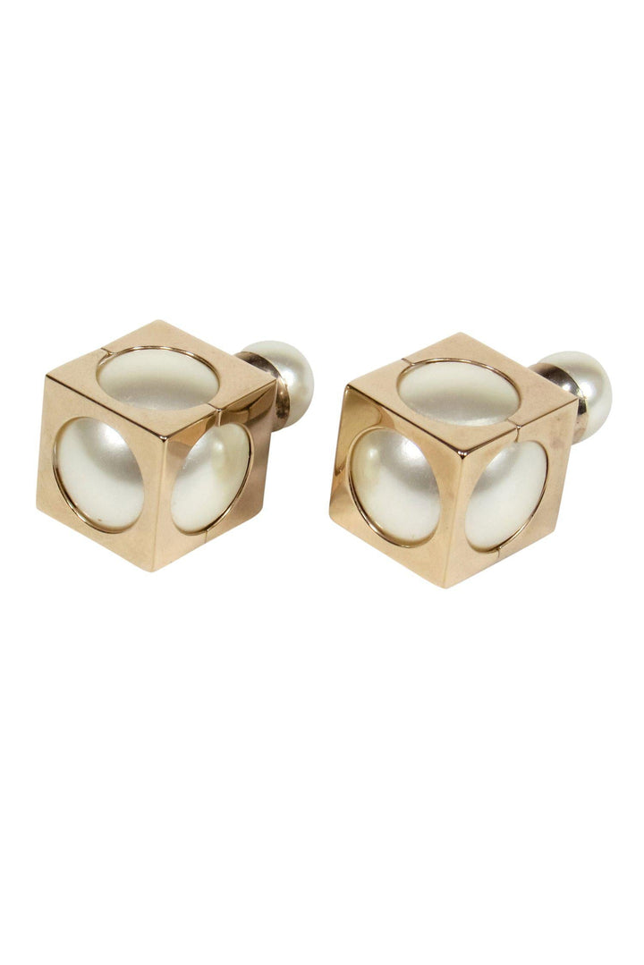 Christian Top quality Dior - Pearl Resin & Gold Square "Tribales" Earrings