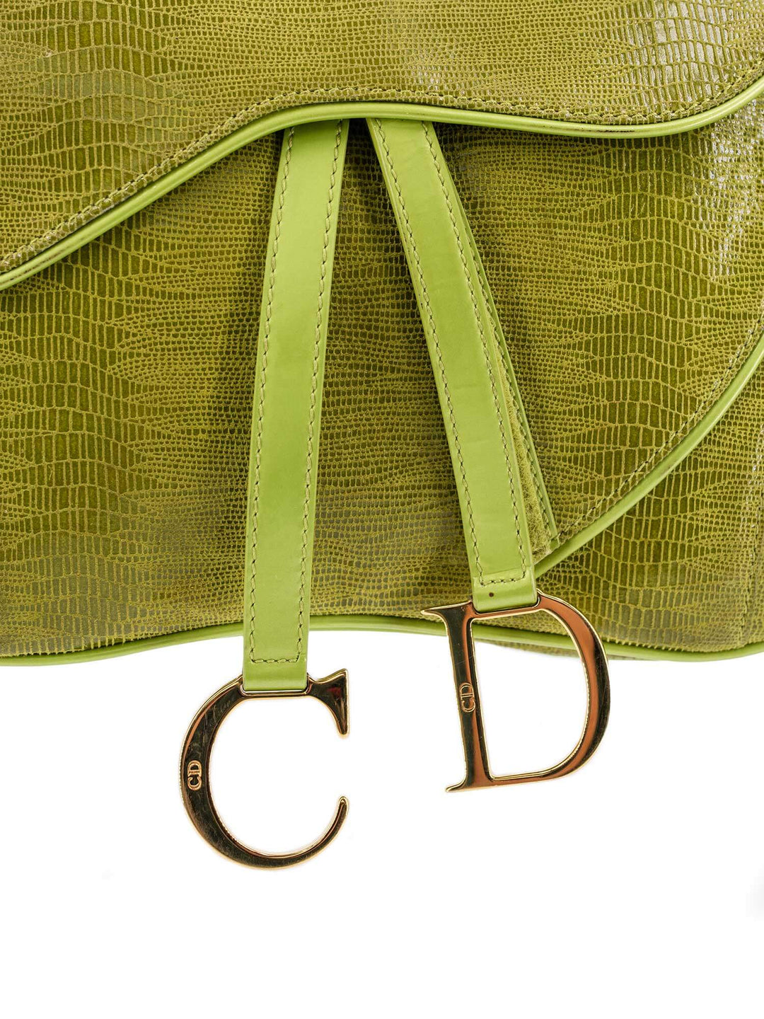Christian Top quality Dior Shiny Lizard Double Saddle Bag Green