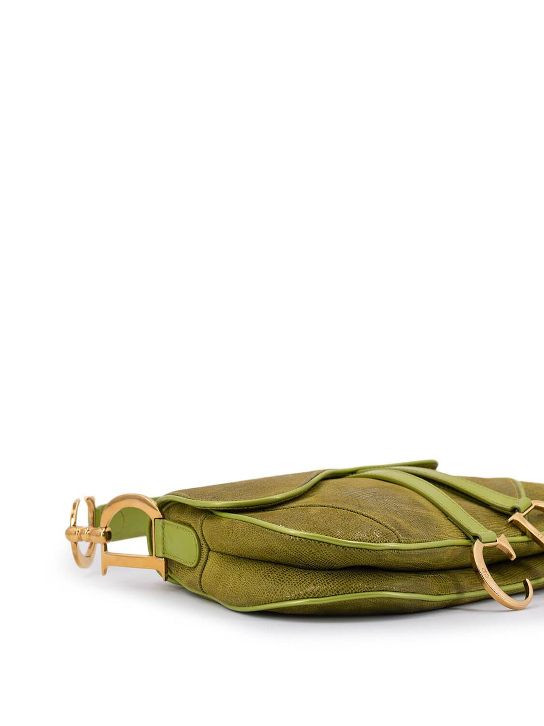 Christian Top quality Dior Shiny Lizard Double Saddle Bag Green