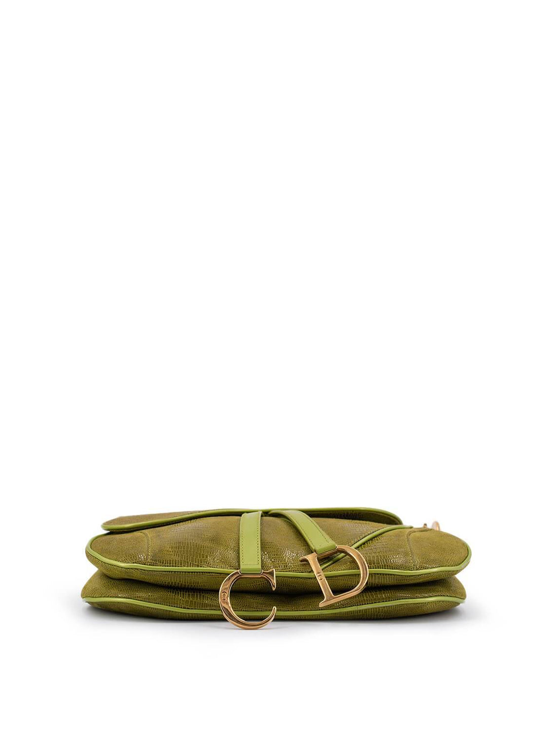 Christian Top quality Dior Shiny Lizard Double Saddle Bag Green