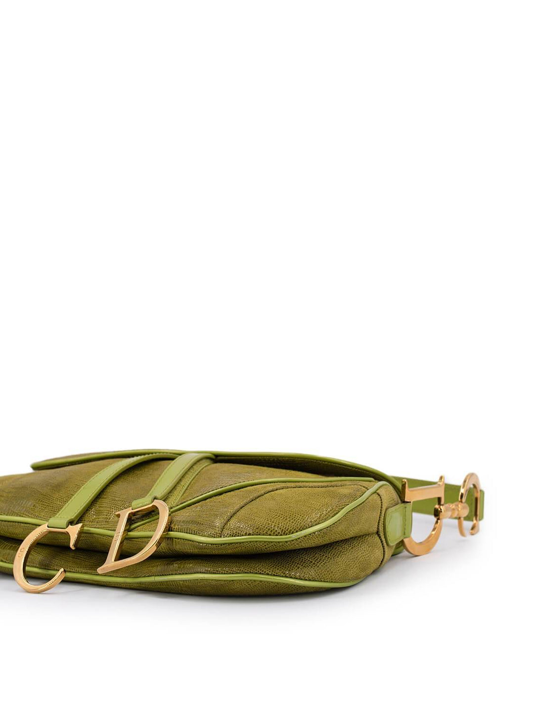 Christian Top quality Dior Shiny Lizard Double Saddle Bag Green