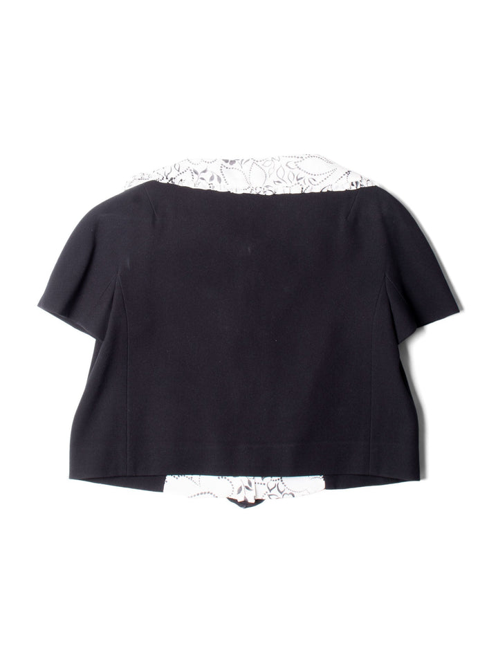 Christian Top quality Dior Silk Floral Short Sleeve Cropped Jacket Black White