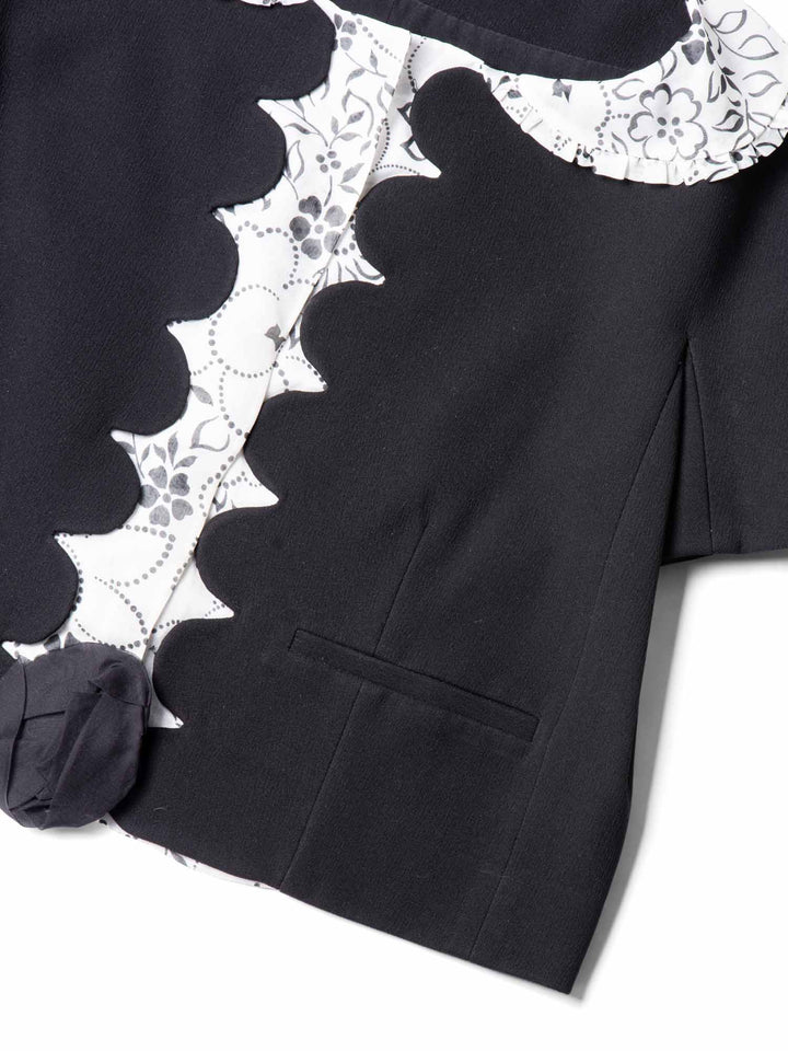 Christian Top quality Dior Silk Floral Short Sleeve Cropped Jacket Black White