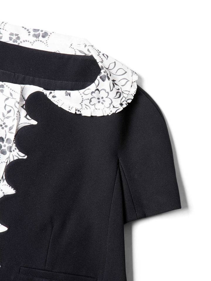 Christian Top quality Dior Silk Floral Short Sleeve Cropped Jacket Black White