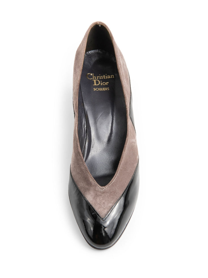 Christian Top quality Dior Suede Patent Leather Wedge Shoes Taupe Black