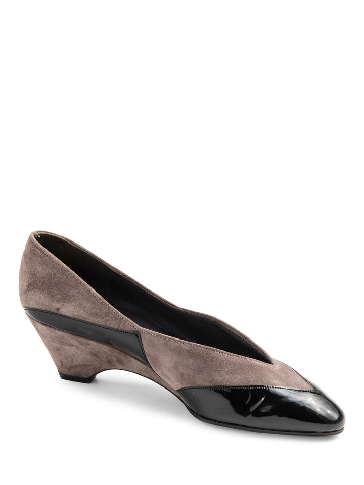 Christian Top quality Dior Suede Patent Leather Wedge Shoes Taupe Black