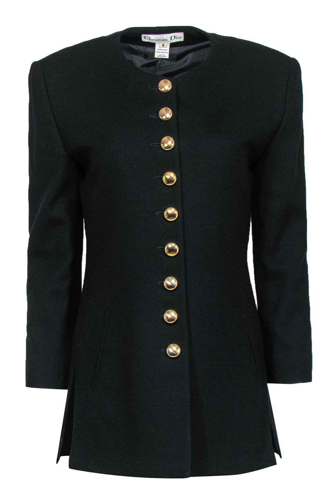 Christian Top quality Dior - Vintage Black Wool Longline Jacket w/ Gold Buttons Sz 4