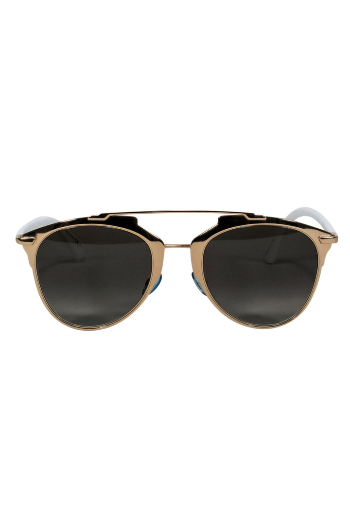 Christian Top quality Dior - White & Gold Aviator Sunglasses