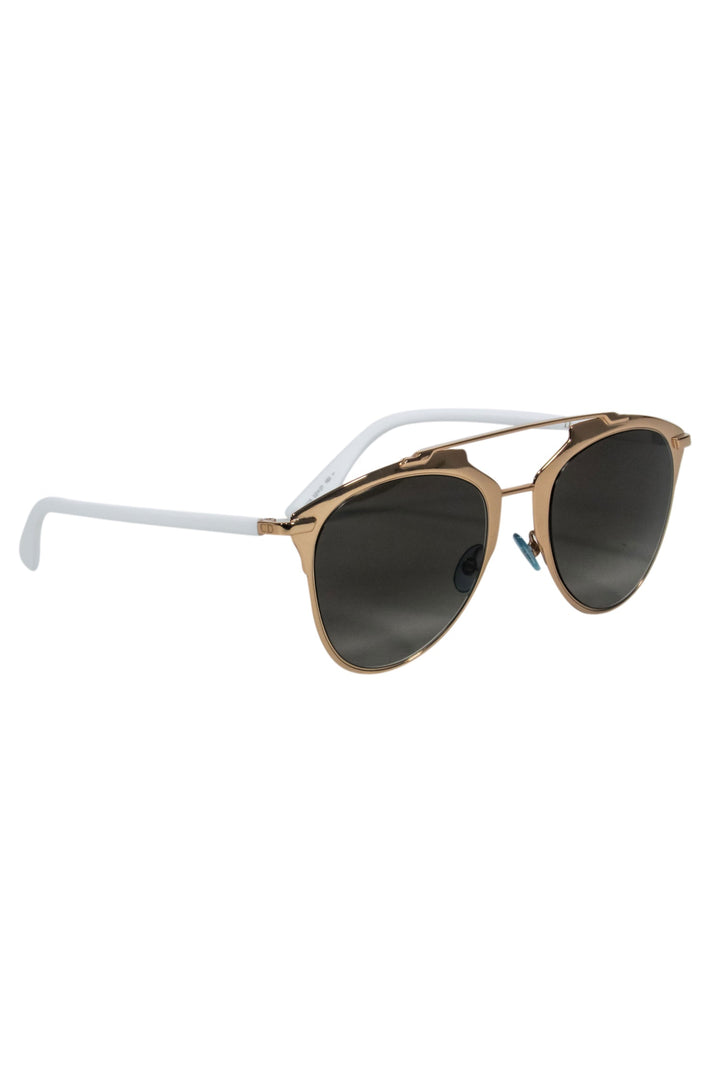 Christian Top quality Dior - White & Gold Aviator Sunglasses