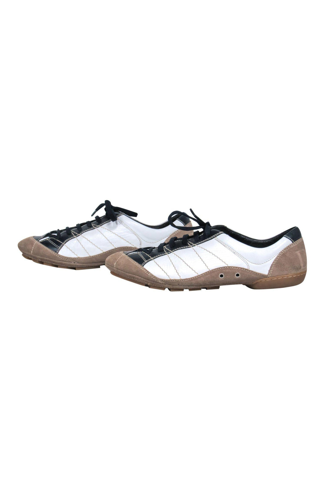 Christian Top quality Dior - White, Navy & Tan Colorblocked Leather & Suede Lace-Up Sneakers Sz 10