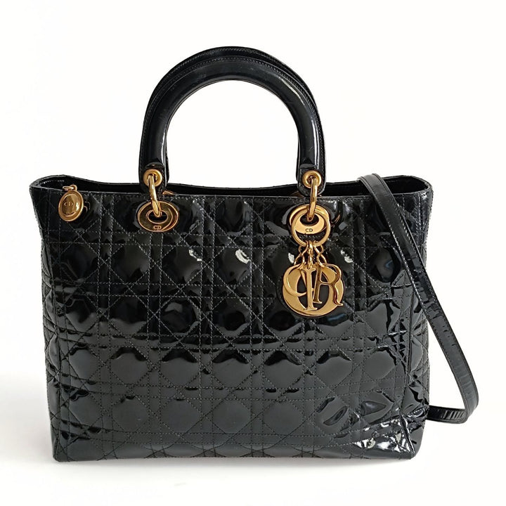Top quality Dior Top quality Dior Christian Top quality Dior Lady Top quality Dior Grande shoulder bag in black patent leather