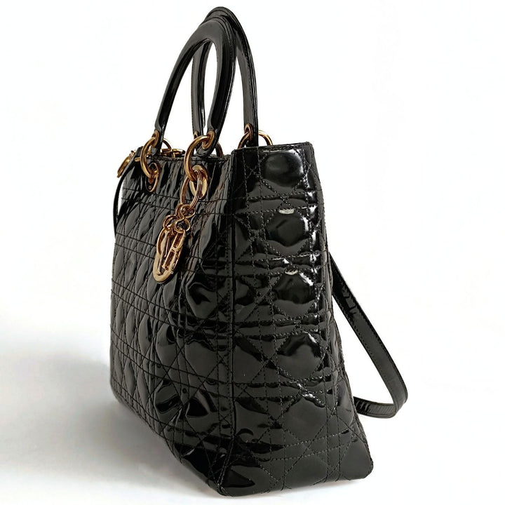 Top quality Dior Top quality Dior Christian Top quality Dior Lady Top quality Dior Grande shoulder bag in black patent leather