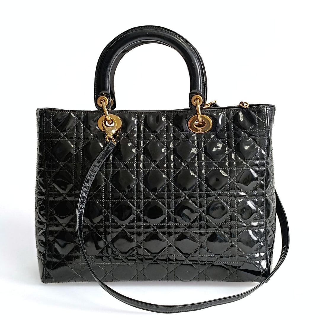 Top quality Dior Top quality Dior Christian Top quality Dior Lady Top quality Dior Grande shoulder bag in black patent leather