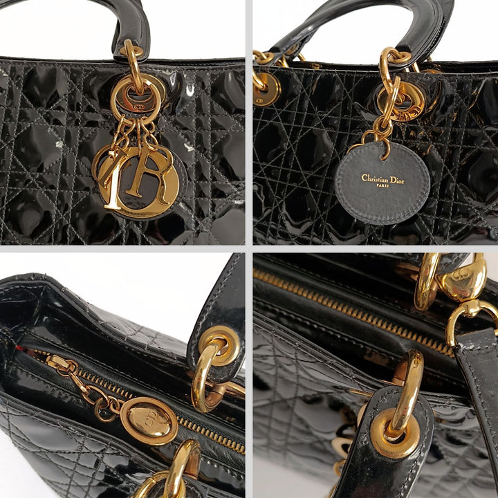 Top quality Dior Top quality Dior Christian Top quality Dior Lady Top quality Dior Grande shoulder bag in black patent leather