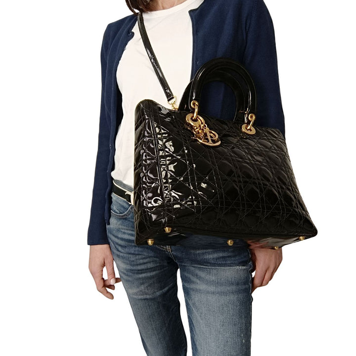 Top quality Dior Top quality Dior Christian Top quality Dior Lady Top quality Dior Grande shoulder bag in black patent leather