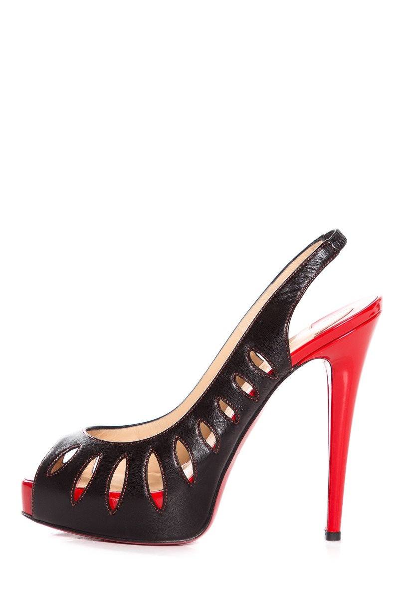 Christian Louboutin Black & Red Cut-Out Peep Toe Pumps SZ 38.5