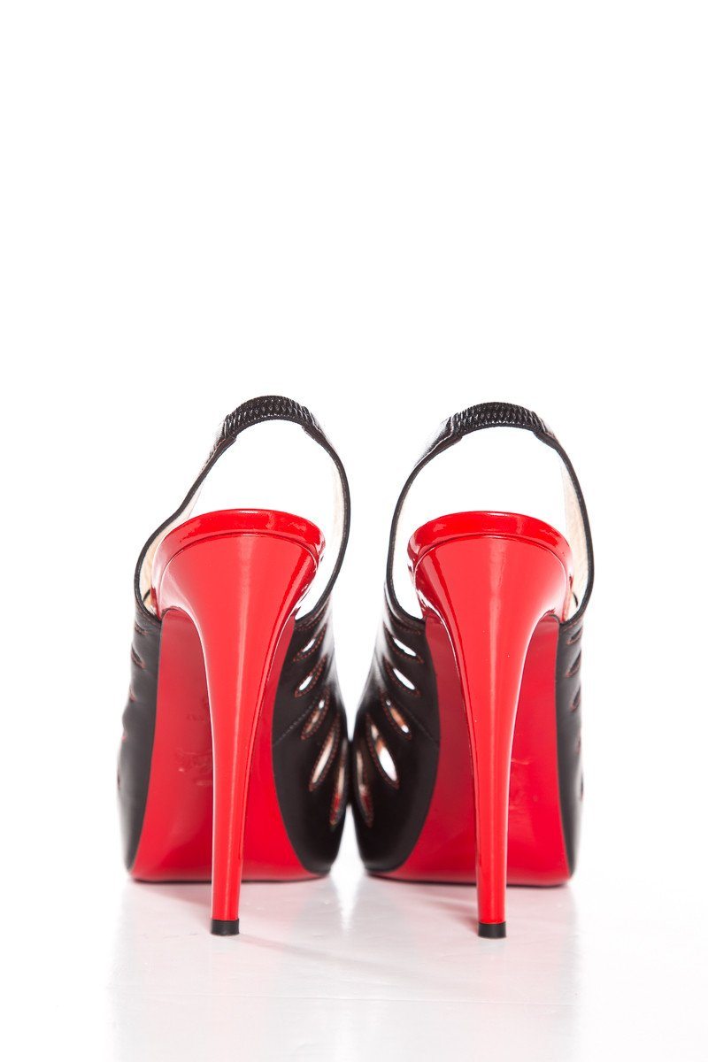 Christian Louboutin Black & Red Cut-Out Peep Toe Pumps SZ 38.5