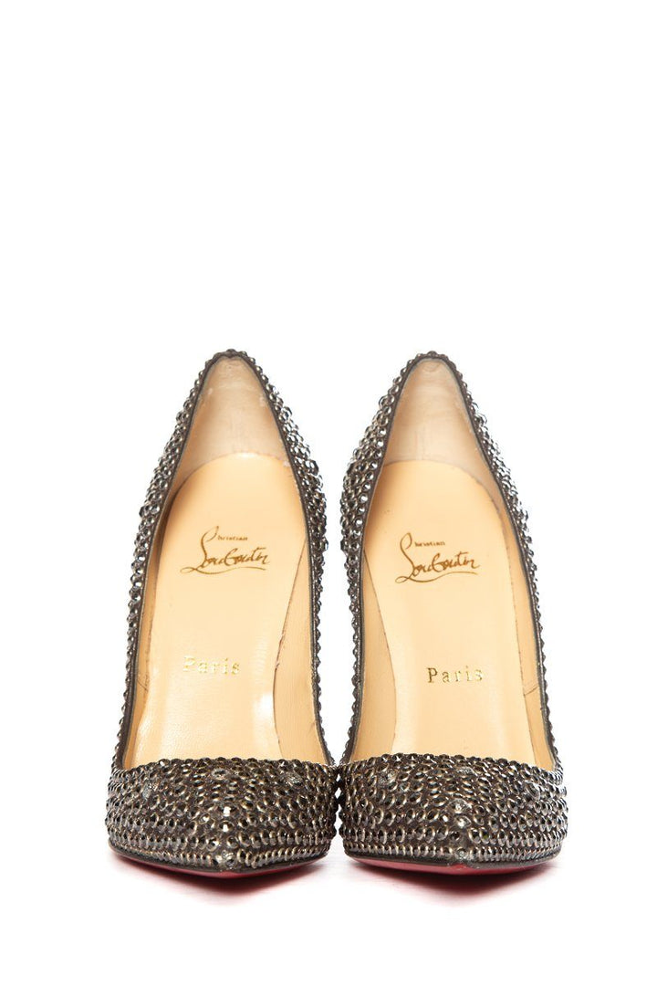 Christian Louboutin Black Crystal Pointy Toe Pumps 36.5