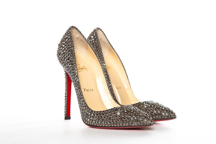 Christian Louboutin Black Crystal Pointy Toe Pumps 36.5