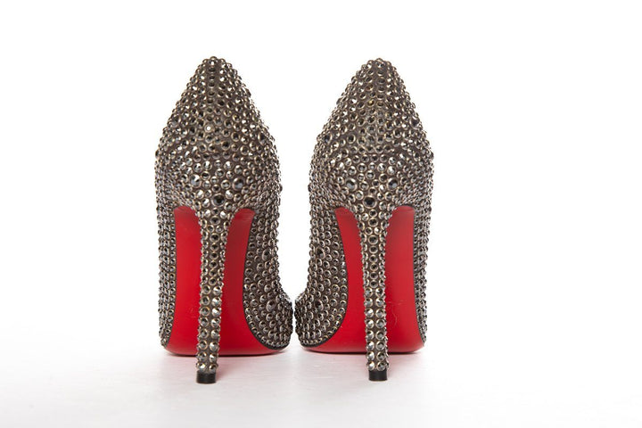 Christian Louboutin Black Crystal Pointy Toe Pumps 36.5