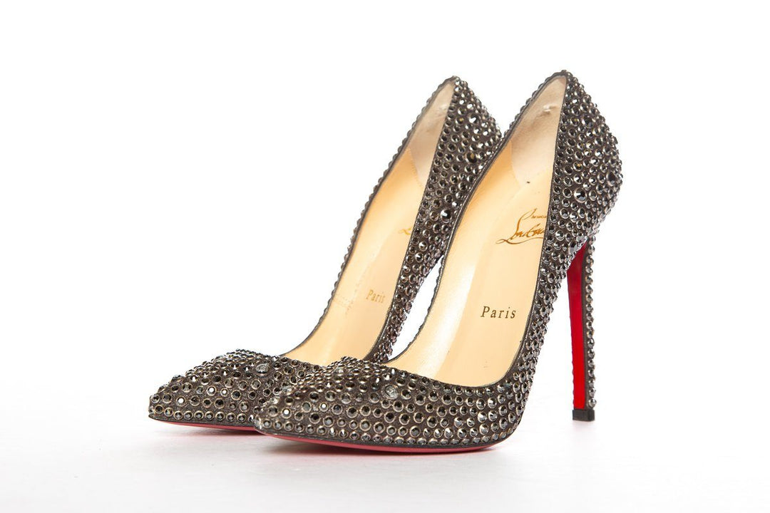 Christian Louboutin Black Crystal Pointy Toe Pumps 36.5