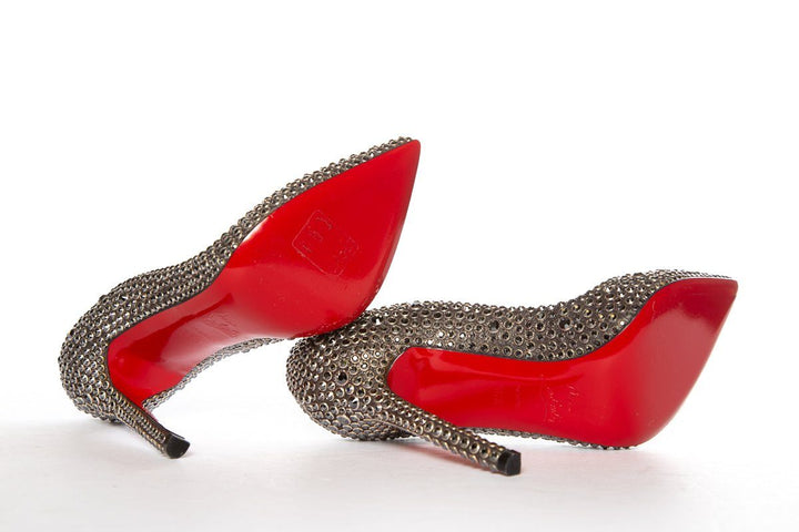 Christian Louboutin Black Crystal Pointy Toe Pumps 36.5