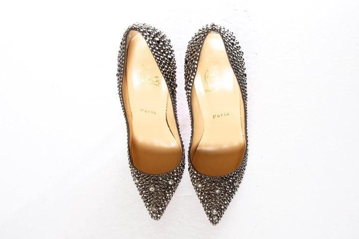 Christian Louboutin Black Crystal Pointy Toe Pumps 36.5