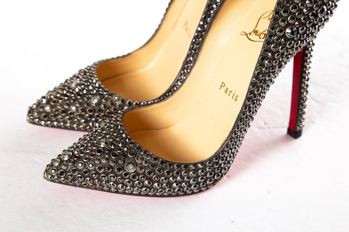 Christian Louboutin Black Crystal Pointy Toe Pumps 36.5