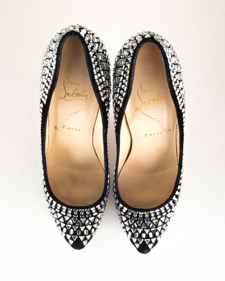 Christian Louboutin Black Decora Strass Crystal Pumps 40.5