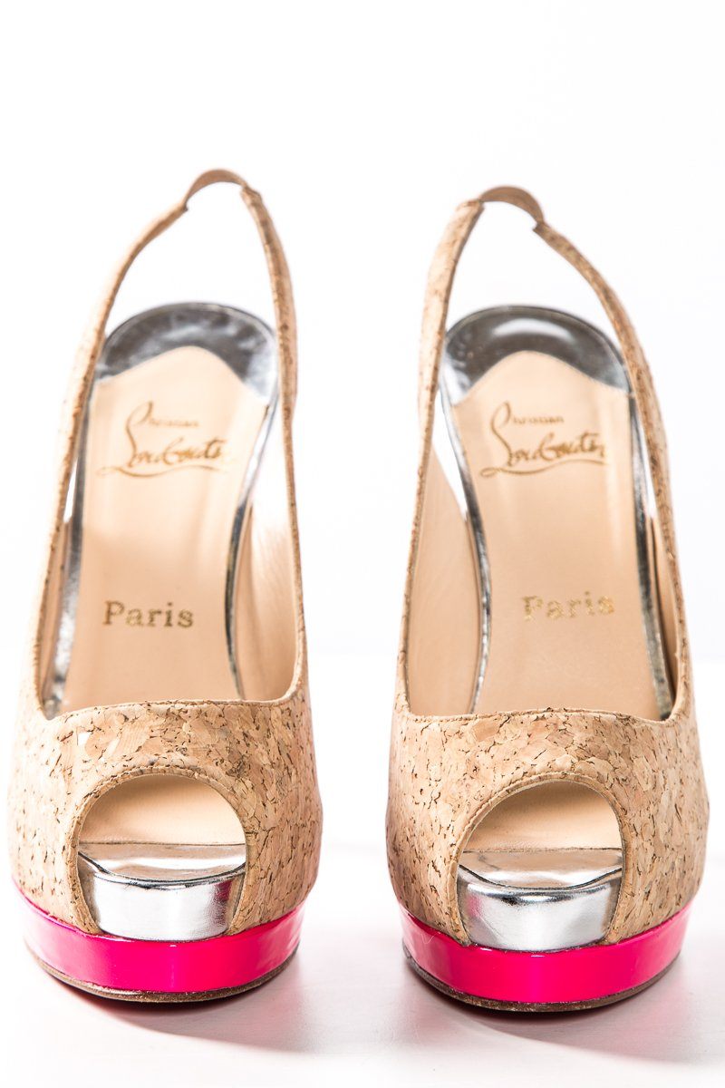 Christian Louboutin Cork Peep Toe Platform Pumps SZ 40