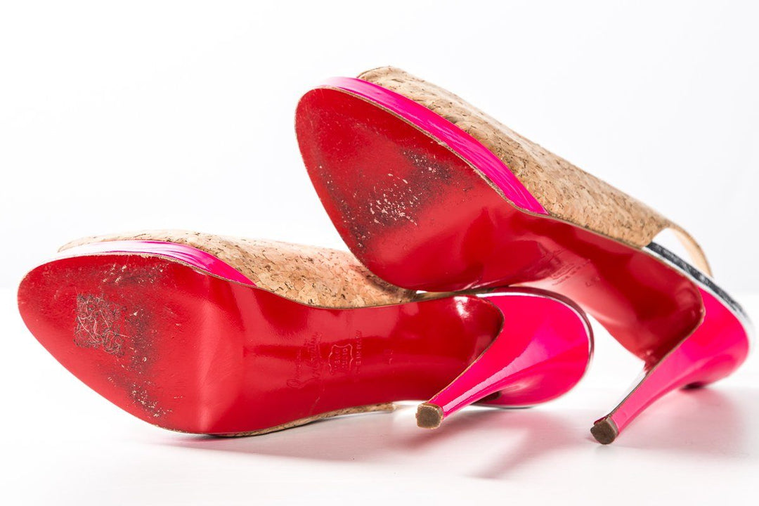 Christian Louboutin Cork Peep Toe Platform Pumps SZ 40